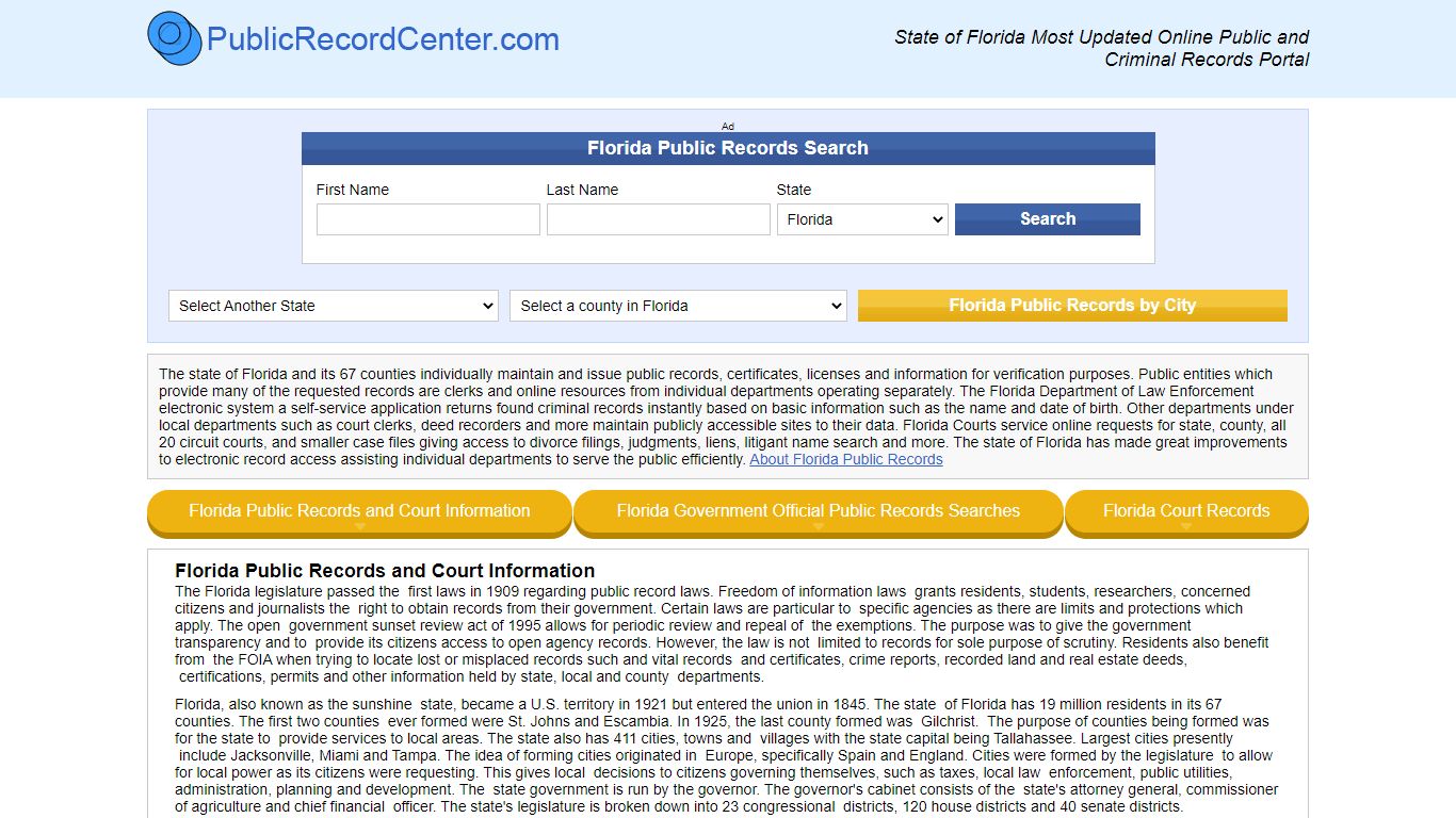 Florida Free Public Records, Criminal Records And Background Checks